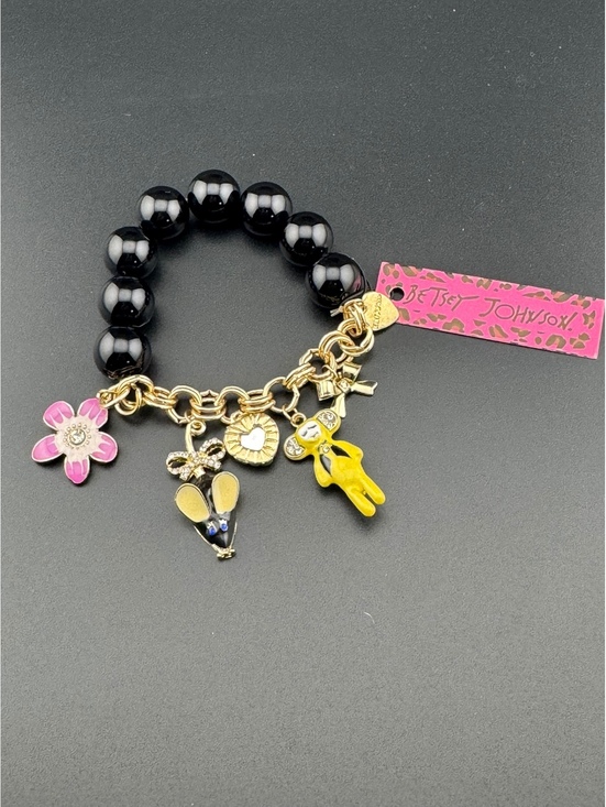 Betsey Johnson Jewelry - Betsey Johnson Black Beaded Charm Bracelet with Yellow Mouse